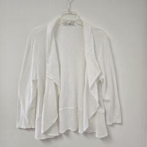 Cutloose Size XL Blouse Cardigan White 3/4 Sleeve Linen Cotton Open Front Artsy